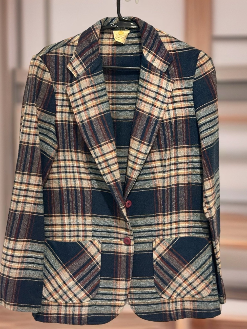 Vintage 1980’s Blue Plaid Blazer Jacket - Picture 3 of 6
